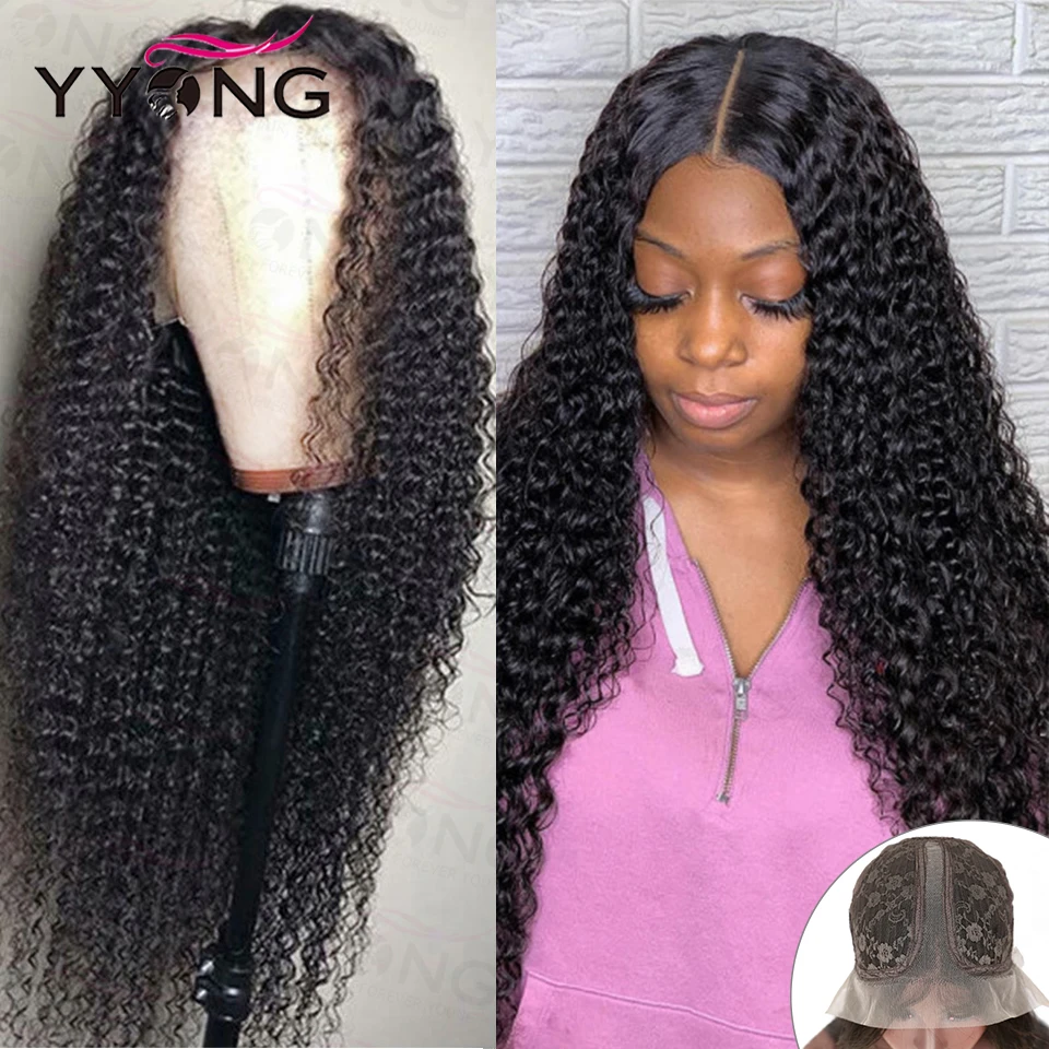 

YYong 1x4& 13x1 Hairline 6x1 Topline HD Transparent Lace Front Human Hair Wig Remy Peruvian Kinky Curly Lace Wigs 120% 32 inch