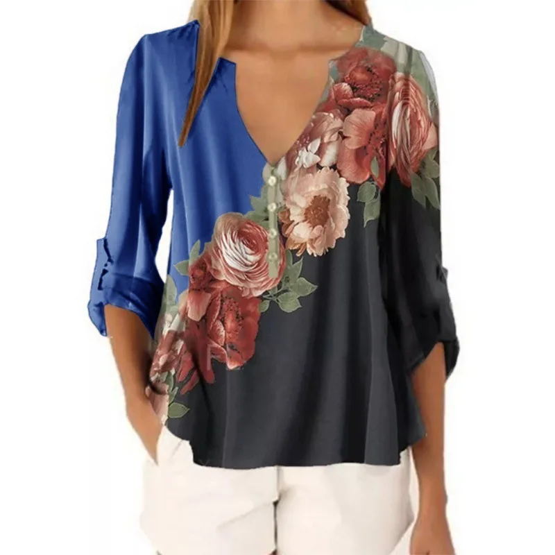 2020 New Summer Short Sleeve Shirt Sexy V-neck Floral Print Tops Blouse Fashion Casual Shirt 2020 New Summer Short Sleeve Shirt Sexy V-neck Floral Print Tops Blouse Fashion Casual Shirt