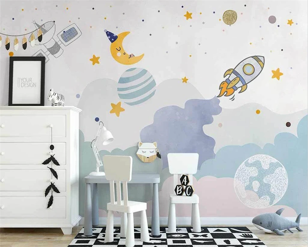 

beibehang Customize papel de parede Nordic hand-painted universe starry planet cartoon children background wallpaper