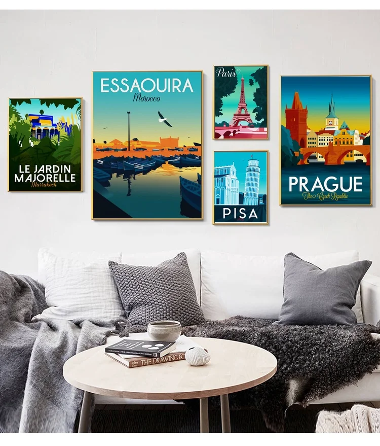 

Marrakech Morocco Pisa Prague Reykjavik Rome Santorini travel City Art Poster Canvas Painting Home Decor Wall Art Dropshipping