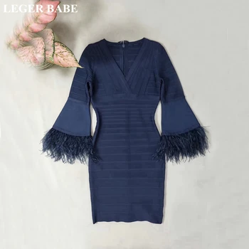 LEGER BABE Autumn New Navy Blue Feather Bandage Dress Women Party Wear Sexy V Neck Slim Bodycon Vestidos Office Lady Dress 
LEGER BABE Autumn New Navy Blue Feather Bandage Dress Women Party Wear Sexy V Neck Slim Bodycon Vestidos Office Lady Dress