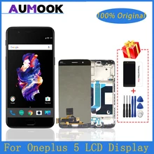 100% Affichage Original Pour Oneplus 5 Assemblée de convertisseur analogique-Numérique D'écran tactile D'affichage D'affichage à cristaux liquides ÉCRAN Super AMOLED Pour 1 + 5 A5000 Panneau D'AFFICHAGE À CRISTAUX LIQUIDES=