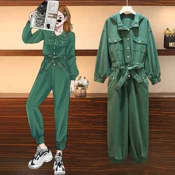 HAMALIEL Plus Size M-4XL Spring Women Loose Overalls Jumpsuit New Fashion Green Hooded Pocket High Waist Office OL Belt Rompers
HAMALIEL Plus Size M-4XL Spring Women Loose Overalls Jumpsuit New Fashion Green Hooded Pocket High Waist Office OL Belt Rompers