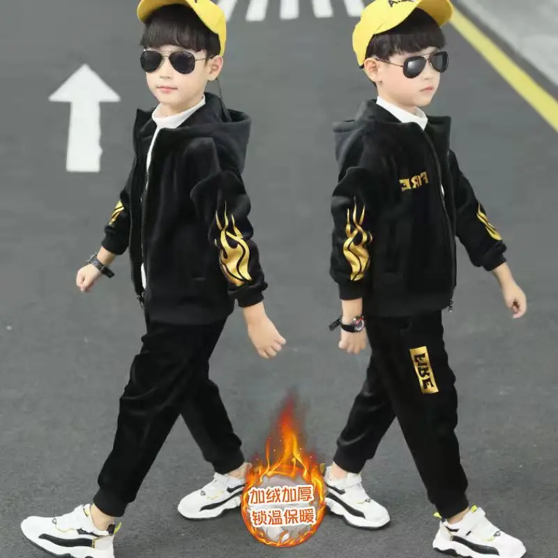 Children Clothing Set Double-sided Velvet Fashion Letter Hooded 2PCS Hoodies+Jogger Pants Kids Boys Tracksuit for Autumn Winter
Children Clothing Set Double-sided Velvet Fashion Letter Hooded 2PCS Hoodies+Jogger Pants Kids Boys Tracksuit for Autumn Winter