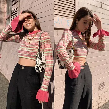 Sexy 2019 Women Crew Neck Long Flare Sleeve Party Sweater Crop Tops Ladies Rainbow Striped Bodycon Sweater Bandage Wrap T Shirt
Sexy 2019 Women Crew Neck Long Flare Sleeve Party Sweater Crop Tops Ladies Rainbow Striped Bodycon Sweater Bandage Wrap T Shirt