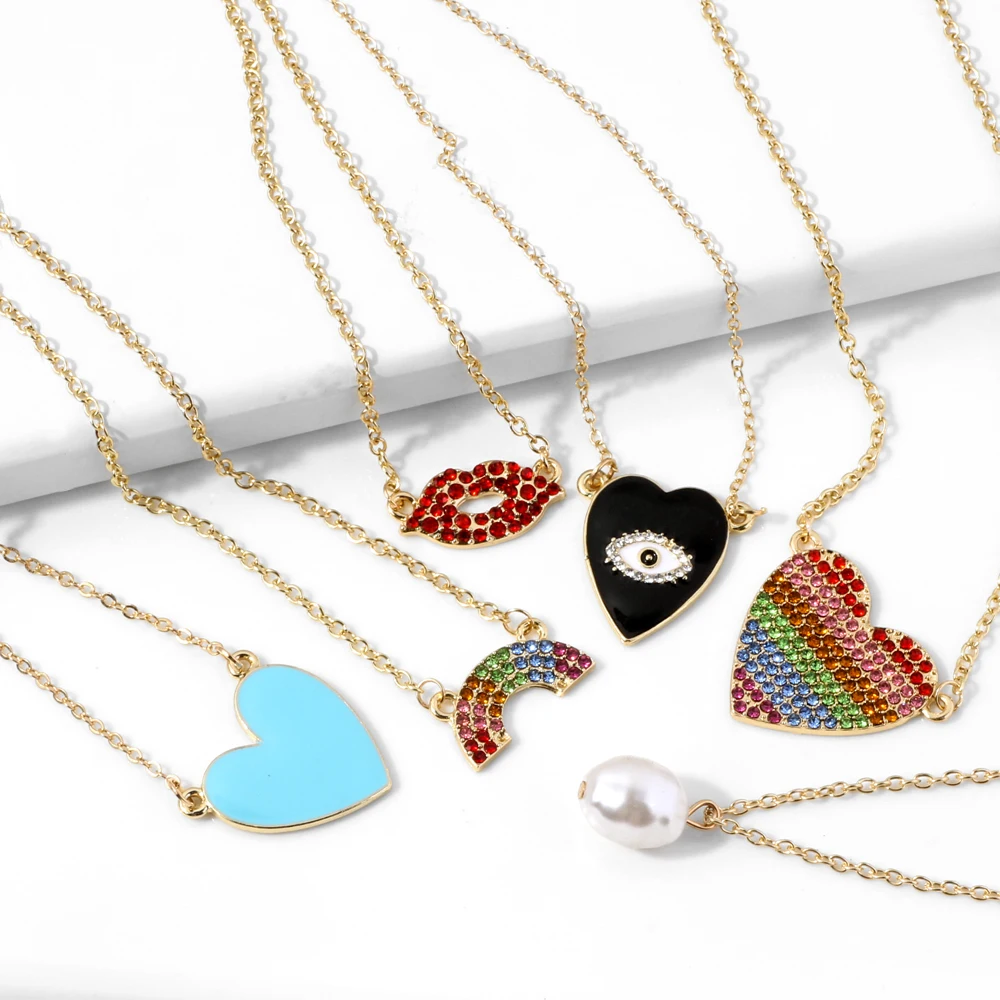 SEDmart Rainbow CZ Turkish Evil Eye Necklace for Women Love Heart Lip Colorful Cubic Zirconia Pearl Charms Fashion Jewelry
SEDmart Rainbow CZ Turkish Evil Eye Necklace for Women Love Heart Lip Colorful Cubic Zirconia Pearl Charms Fashion Jewelry