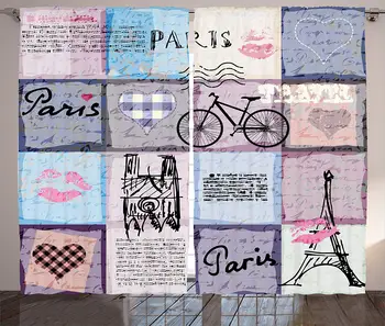 

Apartment Curtains Grunge Textured Retro Collage of Paris with Famous Object Eiffel Tower European Living Room Home Decor