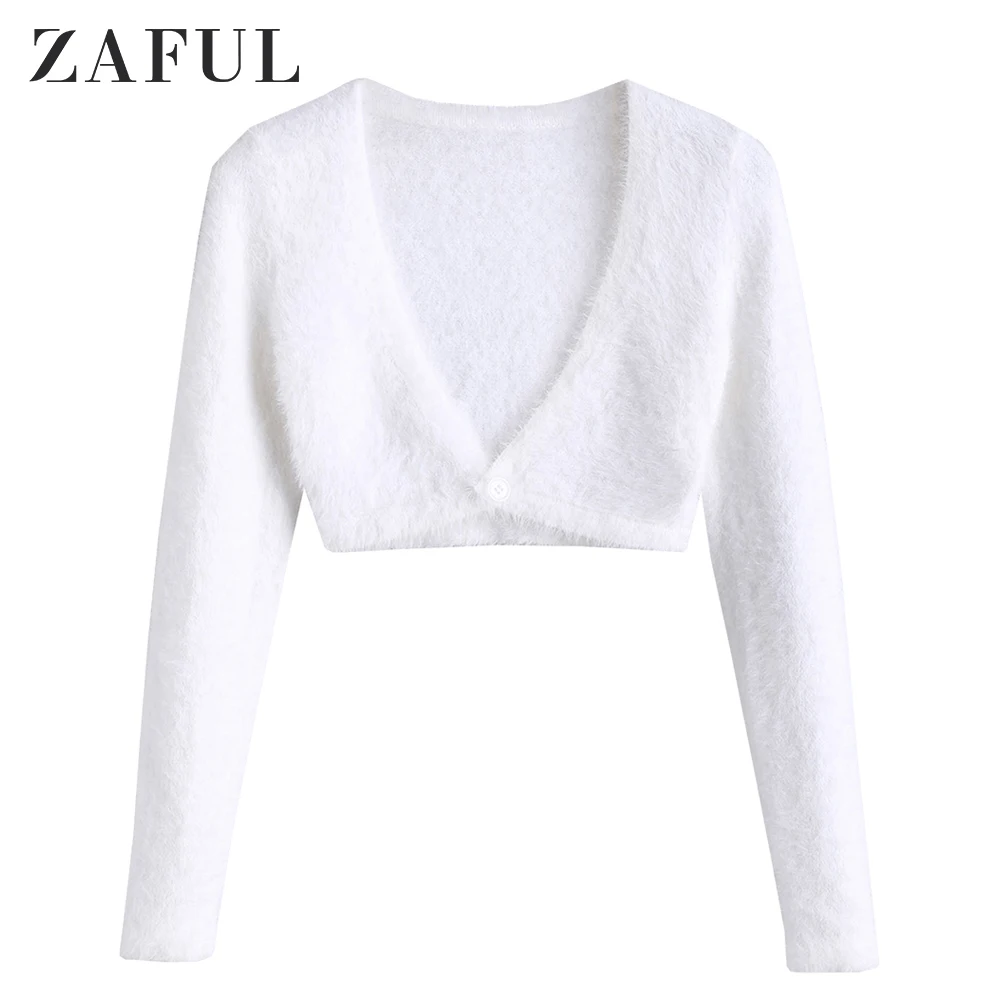 ZAFUL Fuzzy One Buttoned Cropped Cardigan For Women Solid Color V-Neck Long Sleeve Slim Sexy Female Tops Sweaters Cardigans 2019
ZAFUL Fuzzy One Buttoned Cropped Cardigan For Women Solid Color V-Neck Long Sleeve Slim Sexy Female Tops Sweaters Cardigans 2019