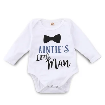 

Funny Auntie Little Man Letters White Onesie Tiny Cottons Long Sleeve Bodysuit Infant Clothing 0-18m Newborn Baby Boy Clothes