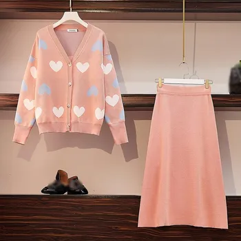 Fall Winter Women V Neck Cardigan Knitted Coat And Skirt Two Piece Set Casual Sweet Girl Knitting Midi Skirts Set Outfits 
Fall Winter Women V Neck Cardigan Knitted Coat And Skirt Two Piece Set Casual Sweet Girl Knitting Midi Skirts Set Outfits