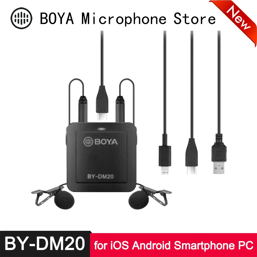 BOYA BY-DM20 Dual Lavalier Microphone Kit for iPhone Lighting Huawei Android Type-C Smartphone Laptop PC USB Audio Recording Mic
BOYA BY-DM20 Dual Lavalier Microphone Kit for iPhone Lighting Huawei Android Type-C Smartphone Laptop PC USB Audio Recording Mic
