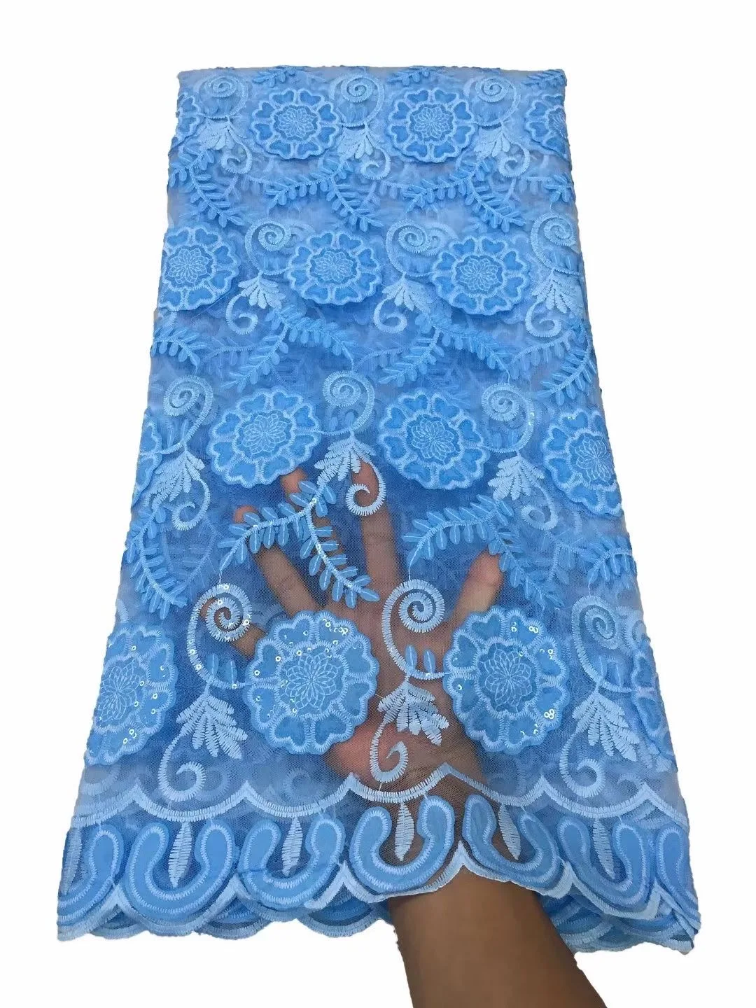 Hot Sale Sky Blue African Lace Fabric With Sequins High Quality Nigerian French Milk Silk Lace Fabric For Wedding Party NFM4900
Hot Sale Sky Blue African Lace Fabric With Sequins High Quality Nigerian French Milk Silk Lace Fabric For Wedding Party NFM4900