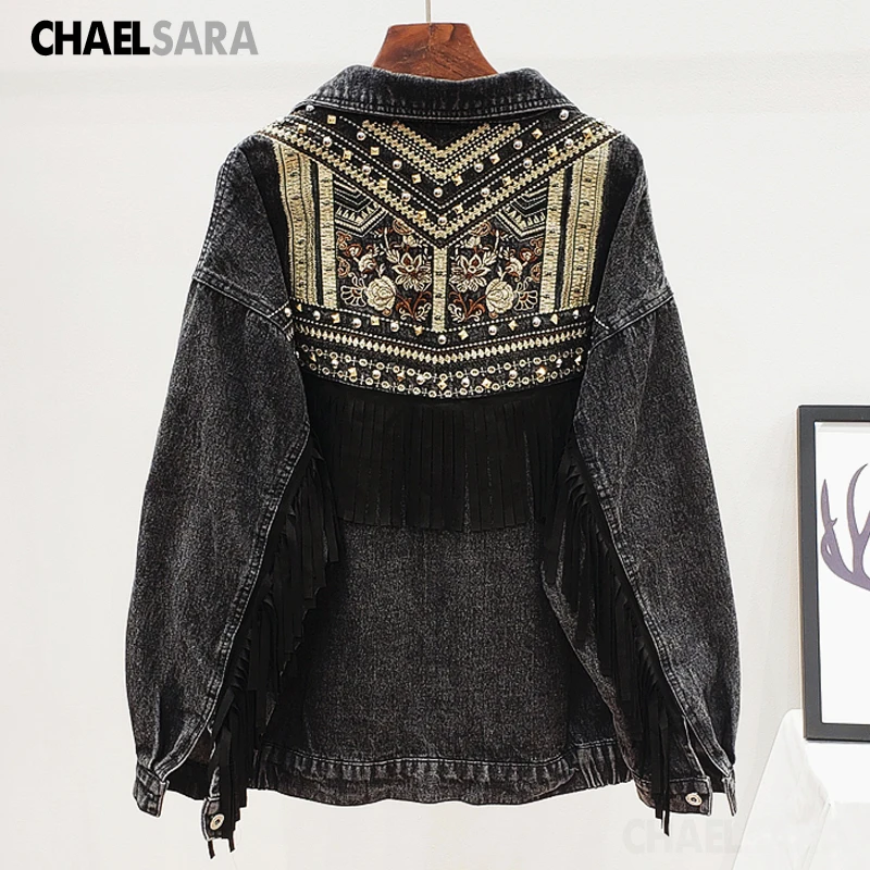Korean Beading Embroidery Denim Jacket Women Elegant Tassel Patch Veste Femme Big size Loose Chaquetas Mujer Jeans Jacket Female
Korean Beading Embroidery Denim Jacket Women Elegant Tassel Patch Veste Femme Big size Loose Chaquetas Mujer Jeans Jacket Female