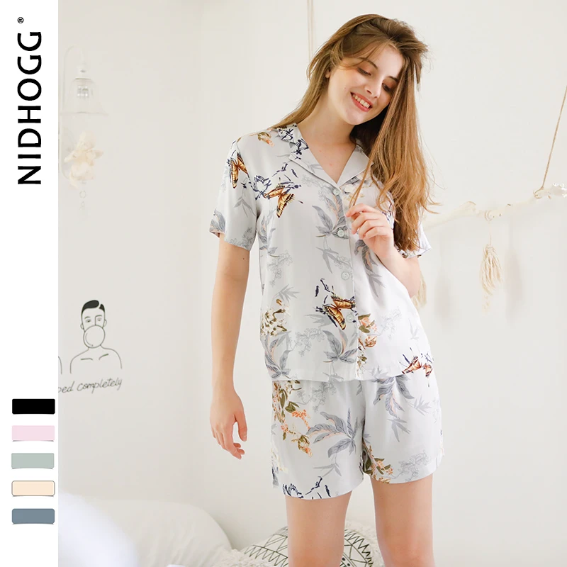Summer 2019 Satin Blue Butterfly Flower Printing Pajamas Short-sleeved Shorts Two-piece Sleepwear Loungewear Women Home Clothes
Summer 2019 Satin Blue Butterfly Flower Printing Pajamas Short-sleeved Shorts Two-piece Sleepwear Loungewear Women Home Clothes