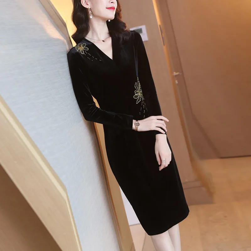 Black And White with Pattern Gold Velvet Dress Women's Long-Sleeve 2019 Season New Style Nobility Western Style Fashion Elegant
Black And White with Pattern Gold Velvet Dress Women's Long-Sleeve 2019 Season New Style Nobility Western Style Fashion Elegant