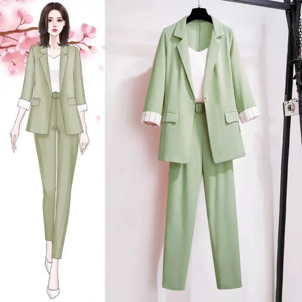 Spring Autumn Thin Section Women Pant Suit Light Green Notched Blazer Jacket & Pant 2020 Office Wear Women Suits Female Sets
Spring Autumn Thin Section Women Pant Suit Light Green Notched Blazer Jacket & Pant 2020 Office Wear Women Suits Female Sets