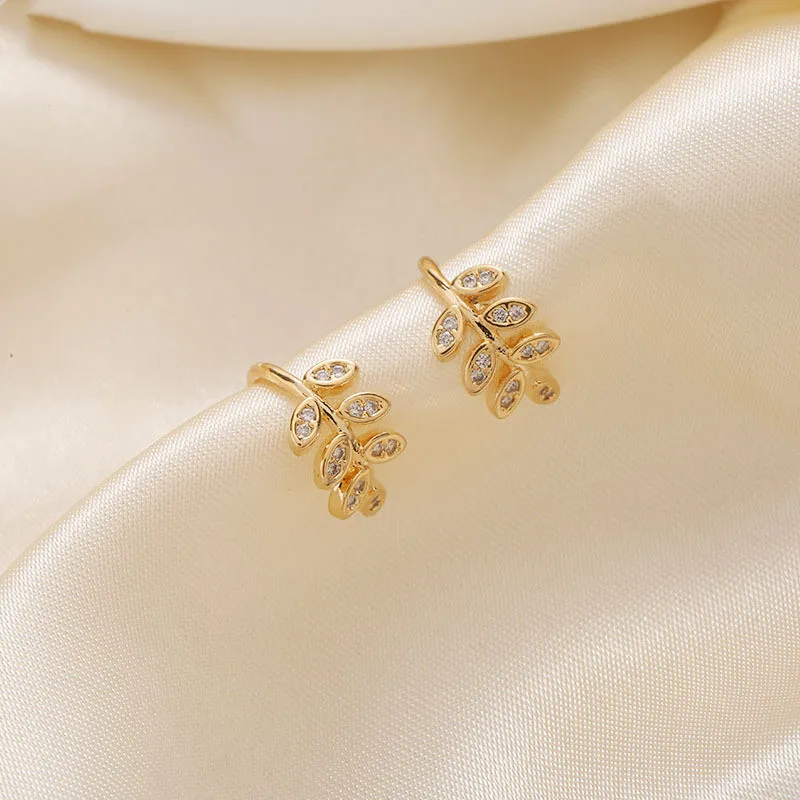 Модные серьги клипсы с кристаллами в виде листьев для женщин золотой цвет 1 шт.