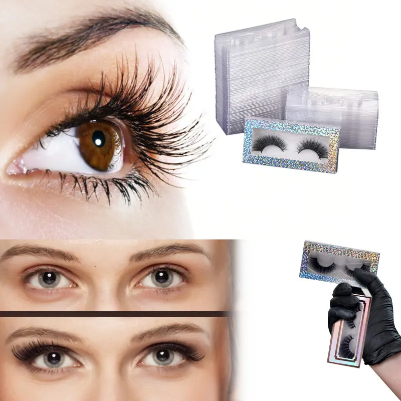 

wholesale 50/pack clear lash trays plastic mink lashes holder eyelash rectangletray for eyelash packaging box case bulk vendors