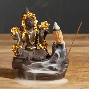 

Buddha Shape Ceramic Backflow Censer Incense Burning Furnace Cone Diffuser Holder Aromatherapy Buddhist Zen Censer Home Decor