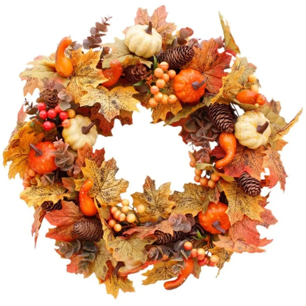 Fall Home Decoration Door Wreath Faux Pumpkin Berries Pine Cone Maple Fall Home Decoration Door Wreath Faux Pumpkin Berries Pine Cone Maple
