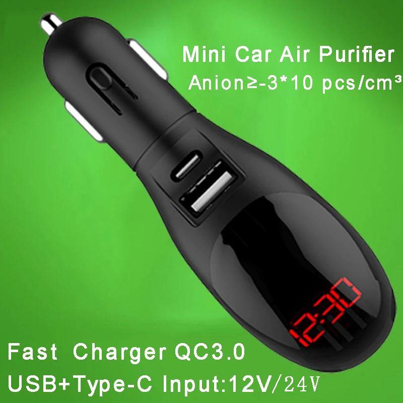 

Car Air Purifier Freshener Dual USB+Type C Port Fast Charger QC3.0 Air Anion Lonic Purifier Car Oxygen Bar Ionizer Car Accessory