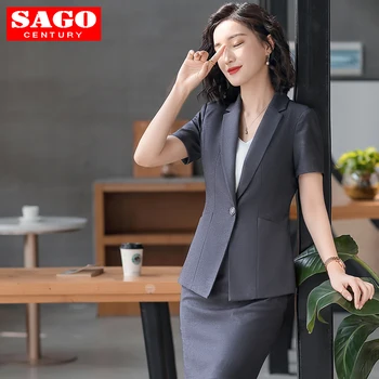 Women Short Sleeve Suit Blazer Jacket Skirt Set Office Lady Formal Notched Lapel Step Coat Elegant Gray Black Fashion Outwear
Women Short Sleeve Suit Blazer Jacket Skirt Set Office Lady Formal Notched Lapel Step Coat Elegant Gray Black Fashion Outwear
