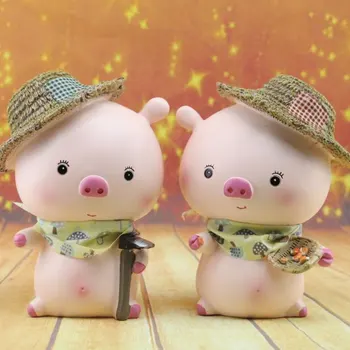 

1PC Piggy Bank Cute Adorable Resin Straw Hat Pig Shaped Saving Pot Desktop Decor Coin Money Box Toys For Children Kids