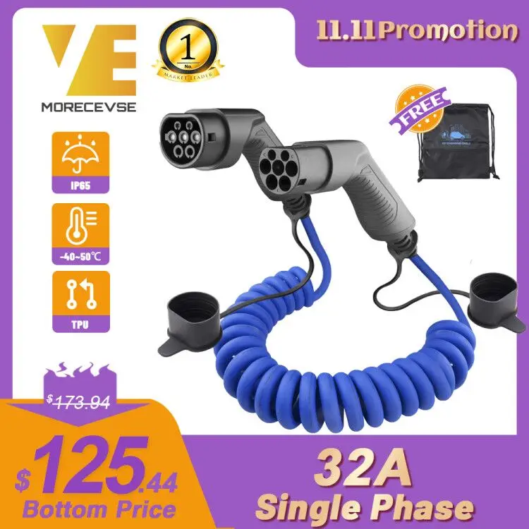 Morec IEC 62196-2 EV Charging Coiled Cable For Stations Electric Car Spiral Cord Charger Type 2 To Type 2 32A 7.2KW 5m Bule
Morec IEC 62196-2 EV Charging Coiled Cable For Stations Electric Car Spiral Cord Charger Type 2 To Type 2 32A 7.2KW 5m Bule