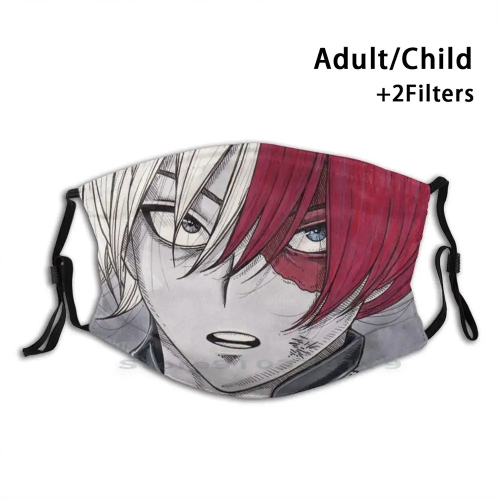 Многоразовая маска для лица с фильтрами детей Todoroki Shoto Bnmha Anime Manga | Аксессуары