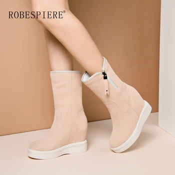ROBESPIERE Women Winter Boots Height Increase Insole Black Pink Suede Genuine Leather Shoes Pop Warm Plush Girls Snow Boots B114
ROBESPIERE Women Winter Boots Height Increase Insole Black Pink Suede Genuine Leather Shoes Pop Warm Plush Girls Snow Boots B114