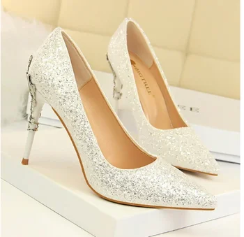 

YEELOCA elegant ladies glitter gold silver pumps 2020 m002 sexy pointed toe over 8cm high heels wedding party shoes KZ05050