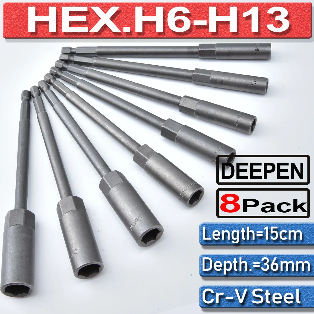 Long Metric 1/4" Hex Shank Impact Drill Bar Wrench Extension Power Nut Driver Bit Set 15cm 8pcs Nut Driver Long Socket Adapter
Long Metric 1/4" Hex Shank Impact Drill Bar Wrench Extension Power Nut Driver Bit Set 15cm 8pcs Nut Driver Long Socket Adapter