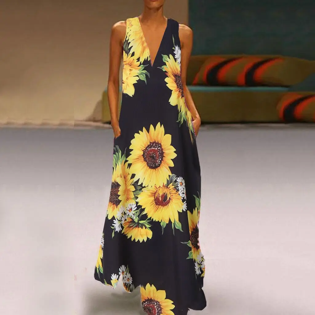Women Maxi Dress Sexy V Neck Sleeveless Floral Print Bohemian Long Dress Vestido Party Robe Summer Lady Loose Sundress Oversized
Women Maxi Dress Sexy V Neck Sleeveless Floral Print Bohemian Long Dress Vestido Party Robe Summer Lady Loose Sundress Oversized