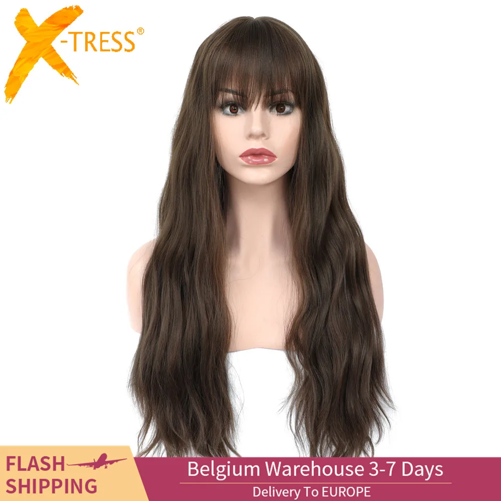 X-TRESS Ash Brown Colored Synthetic Wig With Bangs Natural Wave Long Wavy Machine Made Wigs For Women Use For Party Cosplay
X-TRESS Ash Brown Colored Synthetic Wig With Bangs Natural Wave Long Wavy Machine Made Wigs For Women Use For Party Cosplay