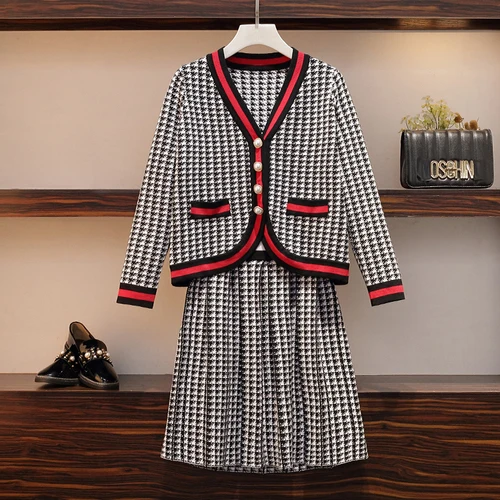 Plus Size L-5XL Autumn Winter Plaid Knit Single Breasted Cardigan Sweaters Tops+Elastic Waist Ruched Women Knitted Skirts Sets
Plus Size L-5XL Autumn Winter Plaid Knit Single Breasted Cardigan Sweaters Tops+Elastic Waist Ruched Women Knitted Skirts Sets
