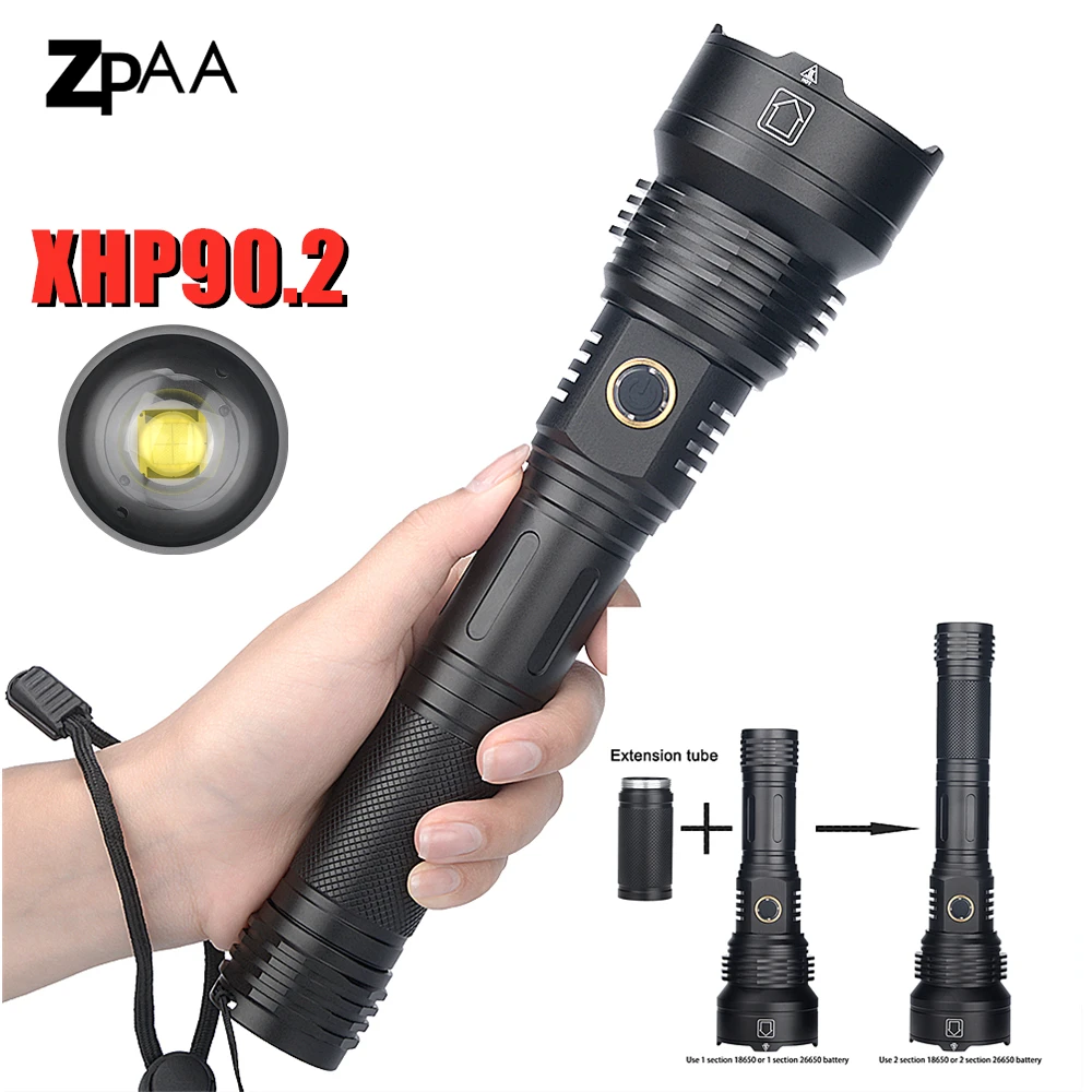Super Powerful XHP90.2 90MM LED Flashlight LED Torch USB Lamp Zoom Tactical Flash Light by 18650 26650 Rechargeable Battery 
Super Powerful XHP90.2 90MM LED Flashlight LED Torch USB Lamp Zoom Tactical Flash Light by 18650 26650 Rechargeable Battery