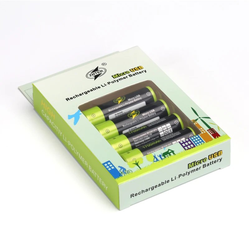 ZNTER 4pcs USB Rechargeable Battery Universal AA 1.5V 1700mAh Lithium Polymer Batteries Charged by Micro USB Cable
ZNTER 4pcs USB Rechargeable Battery Universal AA 1.5V 1700mAh Lithium Polymer Batteries Charged by Micro USB Cable