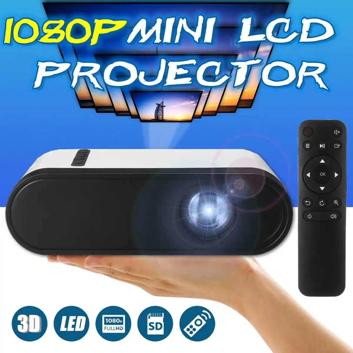 LEORY Mini Projector 2 inch LCD LED Lamp 1080P HD 2500 Lumens HDMI Video 3D Projector Home Media Player Beamer
LEORY Mini Projector 2 inch LCD LED Lamp 1080P HD 2500 Lumens HDMI Video 3D Projector Home Media Player Beamer