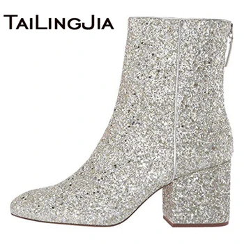 Women Short Boots Blink Glitter Block Low Heel Ankle Booties Fashion Round Toe Zipper Silver Glitter Plus Size Ladies Shoes 2019
Women Short Boots Blink Glitter Block Low Heel Ankle Booties Fashion Round Toe Zipper Silver Glitter Plus Size Ladies Shoes 2019