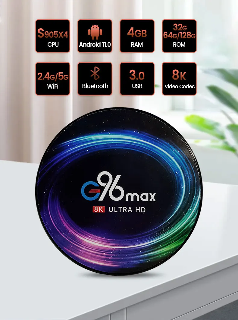 Приставка Смарт-ТВ G96Max Android 11 0 4 + 128 ГБ Amlogic S905X4 поддержка 8K Youtube Wifi BT | Электроника