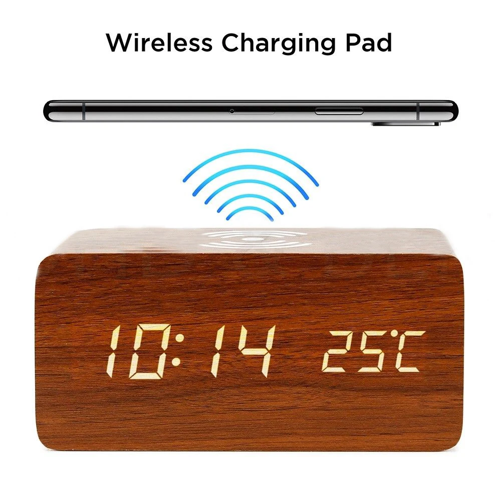 Mobile Phone Charger+Modern Wooden Wood adjustable Digital LED Desk Alarm Clock Thermometer Qi Wireless Charger in Room Office
Mobile Phone Charger+Modern Wooden Wood adjustable Digital LED Desk Alarm Clock Thermometer Qi Wireless Charger in Room Office