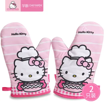 

Hello Kitty Kitchen Kawaii Printed High Temperature Resistant Oven Gloves Kitchen Microwave Thickening Anti-scald Oven Mitts