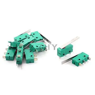 

SPDT 1NO 1NC Long Hinge Lever Momentary Green Micro Limit Switch 10 Pcs