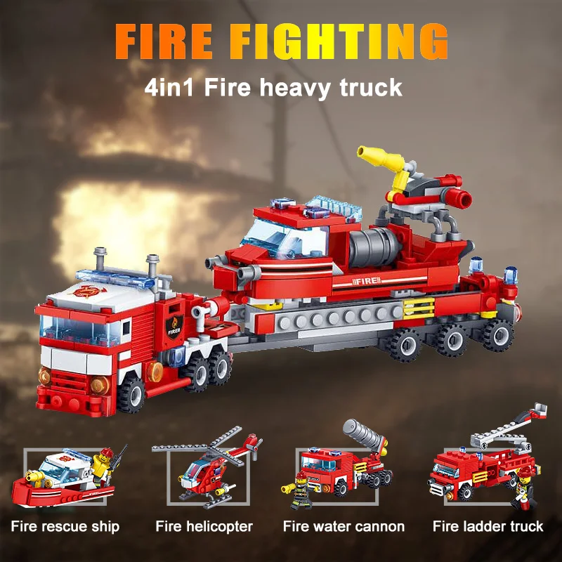 Building Blocks 348pcs Fire Fighting 4in1 Trucks Car Helicopter Boat Compatible Legoing City Firefighter Figures Children Toys
Building Blocks 348pcs Fire Fighting 4in1 Trucks Car Helicopter Boat Compatible Legoing City Firefighter Figures Children Toys