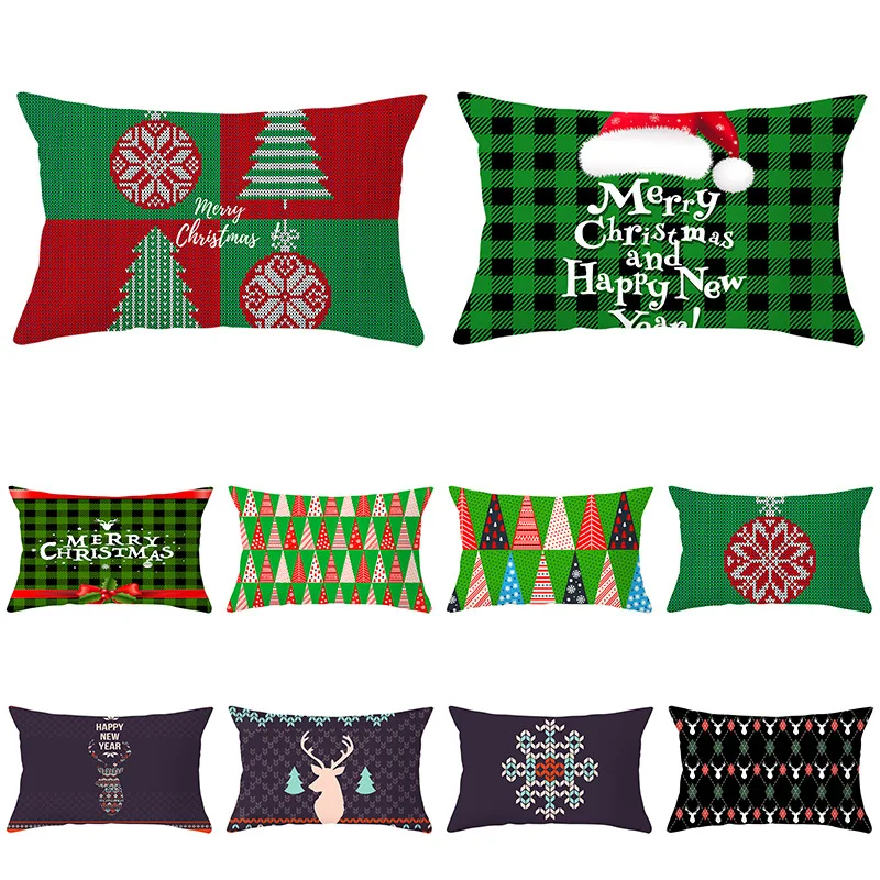 

Merry Christmas Decorative Rectangle Cushion Cover 30x50cm Green Buffalo Lattice Plaid Pillow Cover Lumbar Pillowcase for Home