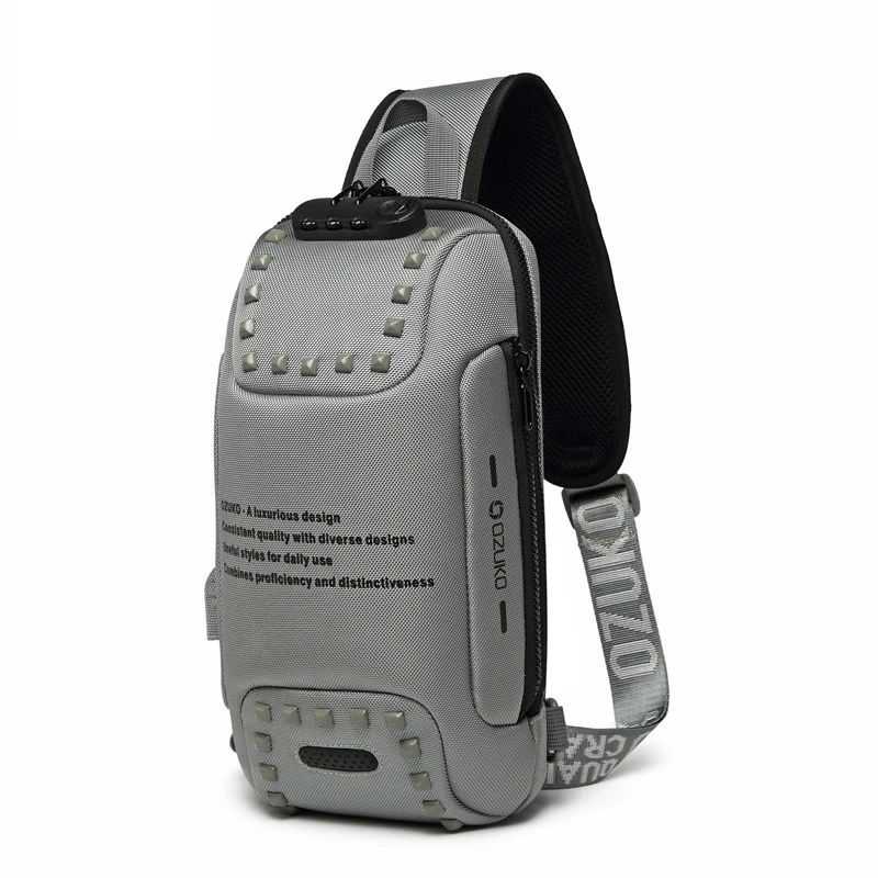 

Мужские сумки через плечо Weysfor с заклепками, сумка-мессенджер с защитой от кражи, нагрудная сумка с USB-зарядкой, водонепроницаемые сумки через плечо для коротких поездок
