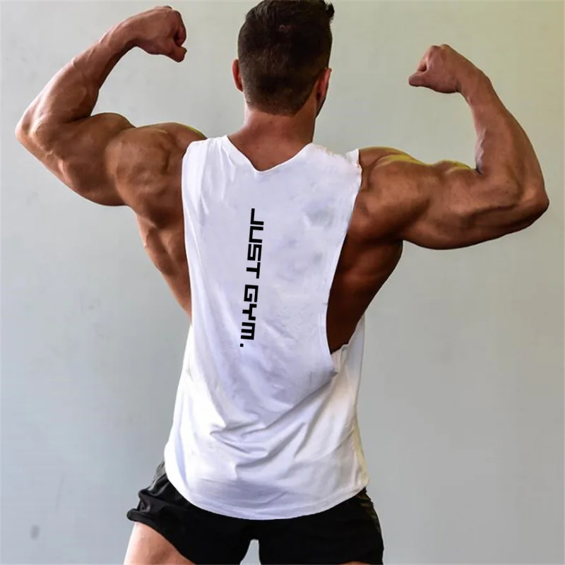 Brand Just Gym Clothing Fitness Mens Sides Cut Off T-shirts Dropped Armholes Bodybuilding Tank Tops Workout Sleeveless Vest | Мужская