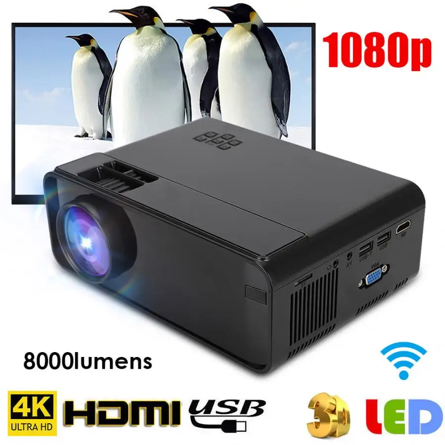 Portable 4K WiFi Bluetooth LED Projector 1080P Home Theater Projectors with Android System Support USB/HDMI/YGA Input 110-240V
Portable 4K WiFi Bluetooth LED Projector 1080P Home Theater Projectors with Android System Support USB/HDMI/YGA Input 110-240V