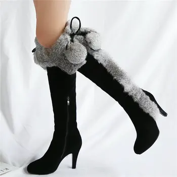 Women Cow Suede Leather Pointed Toe Straight Over The Knee High Boots Winter Warm Rabbit Fur High Heel Punk Platform Pumps Shoes
Women Cow Suede Leather Pointed Toe Straight Over The Knee High Boots Winter Warm Rabbit Fur High Heel Punk Platform Pumps Shoes
