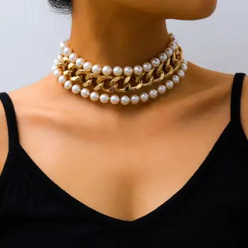 KMVEXO Punk Simulated Pearl Strand Choker Necklace Collar Statement Cuban Chain Necklace Women Wedding Party Gothic Jewelry 2020
KMVEXO Punk Simulated Pearl Strand Choker Necklace Collar Statement Cuban Chain Necklace Women Wedding Party Gothic Jewelry 2020